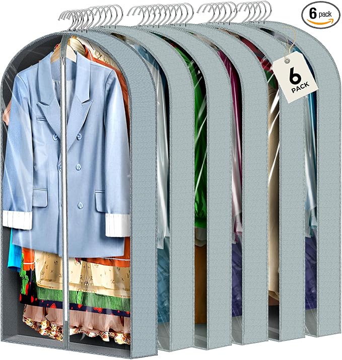 6 pcs 40" Garment Bags for Hanging Clothes, Clear Suit Bags for Closet Storage Clothing Storage, Garment Bags for Travel Covers with 4" Gussets for Coats, Jackets, Shirts and Sweater by AURUZA