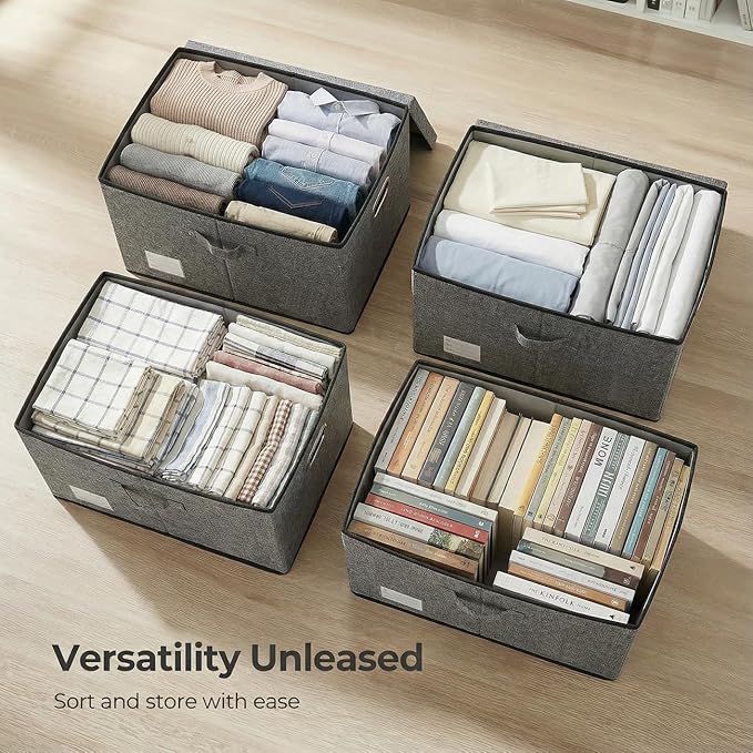 PRANDOM Storage Bins with Lids [3-Pack] Linen Fabric Foldable Storage Boxes Organizer Containers Baskets Cube with Cover for Bedroom Closet Office Grey(23.4X15.9X11.4) - Image 7