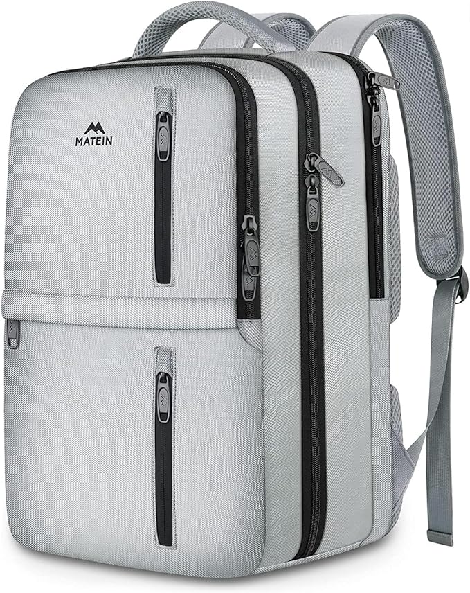 MATEIN Travel Backpack with Shoe Compartment, Gray Backpack for Airplanes | Large Personal Item Travel Bag, Shoe Compartment, Fits 17" Laptop, Water Resistant, Weekender Daypack, For Women & Men, Gray by MATEIN