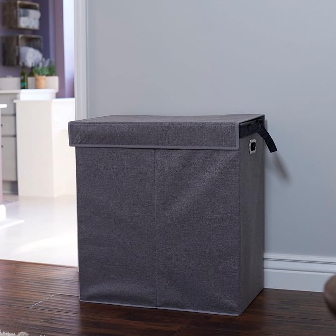 Household Essentials Collapsible Laundry Sorter with Lid, Gray - Image 4