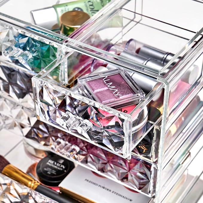 Sorbus Acrylic Makeup Organizer Set, 6-Drawer Vanity & Countertop Cosmetic Storage with Small & Wide Drawers, Diamond Makeup Storage for Brushes, Lipsticks, Jewelry – Holiday Gift for Women & Teens - Image 5
