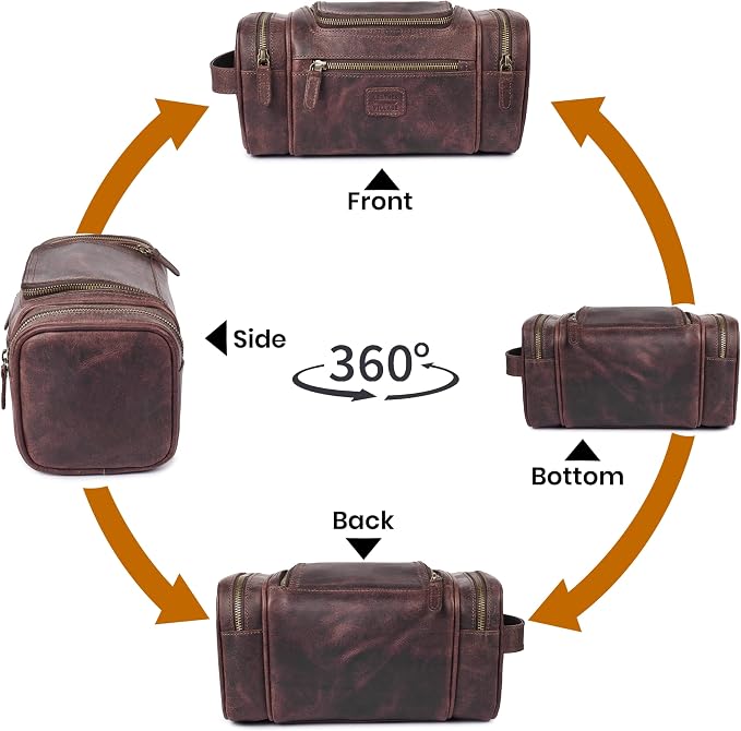 LEATHER VILLAGE Genuine Leather Travel Dopp Kit for Men & Women – Water-Resistant Large-Capacity Hanging Toiletry Bag for Travel, Grooming, Bathroom Organization, Shaving Essentials & Gym Use - Cherry - Image 6