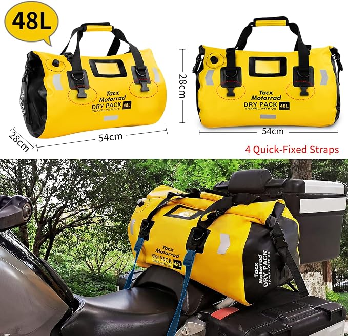 Waterproof Duffel Bag for Men/Women, Roll-top Dry Backpack Duffel Bag with Quick-fixed Straps, Motorcycle Tail Saddle Bag for Motorcycling, Rafting, Boating, Kayaking, Travel, 48L-Yellow - Image 4