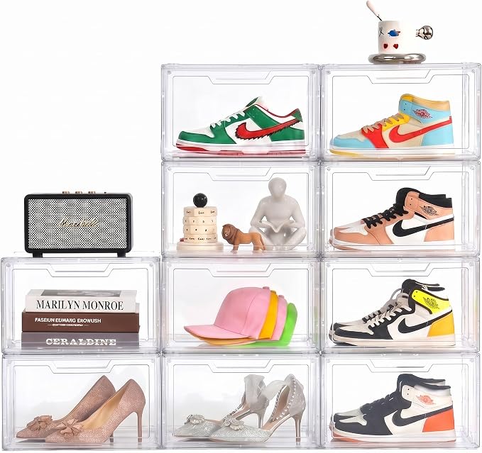 Magnetic Acrylic Clear Shoe Boxes – 360° Transparent Stackable Sneaker Storage & Organizer Box, Professional Shoe Display Case & Multipurpose Storage Bin for Closet (10pcs) by KOKOIN
