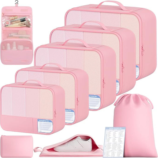 BAGAIL 9 Set Packing Cubes with Packing List Luggage Packing Organizers for Travel Accessories (Pink) by BAGAIL