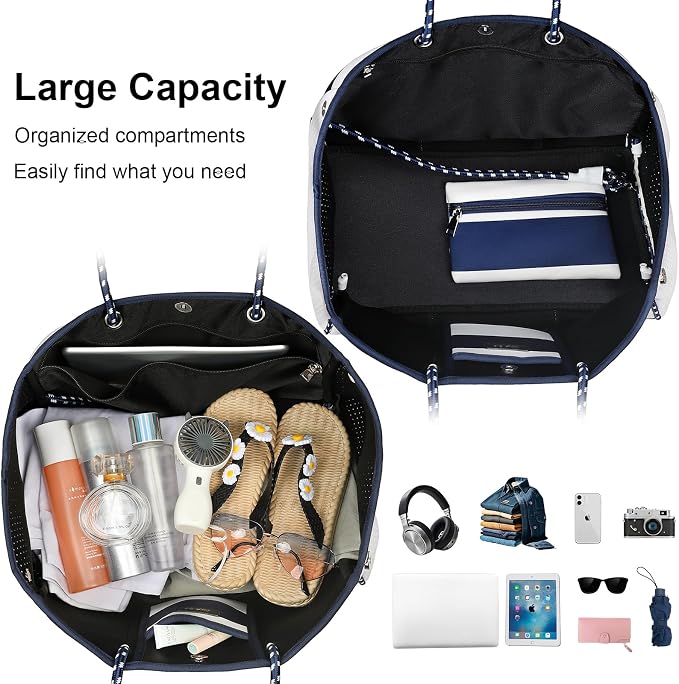 IBFUN Neoprene Bag, Large Multipurpose Beach Bag Neoprene Tote Bag with Inner Pocket for Women/Pool - Image 3