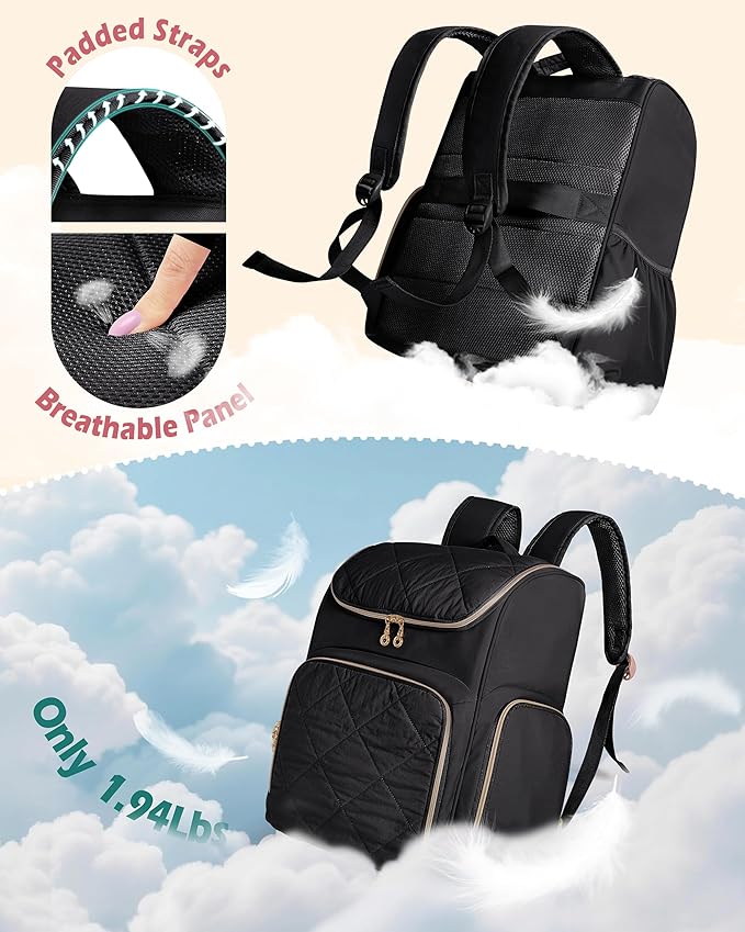 Marscamd Insulated Hairstylist Travel Bag Backpack with Detachable Dividers and Multiple Pockets, Quilted Hair Tool Travel Bag with Multiple Pockets for Hairstylist and Barber, Black - Image 4