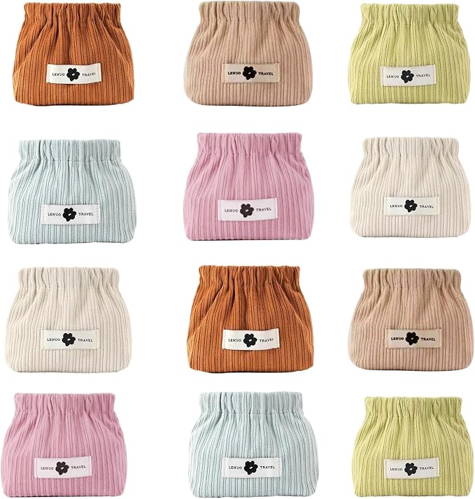Corduroy Makeup Bag 12PCS, Elastic Aesthetic Lipstick Bag, Cute Mini Cosmetic Bag, Daily Portable Travel Organizer Bag, Hair Accessories Storage Pouch, Multipurpose Small Organizer (12 Pack) by TJJII