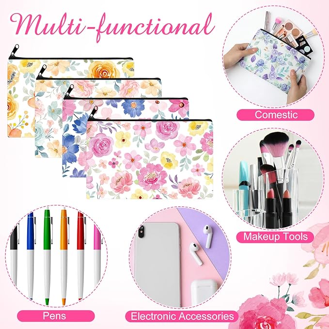 Hillban 36 Pcs Colorful Floral Cosmetic Bags for Women Inspirational Cute Canvas Makeup Bags Bulk Motivational Travel Cosmetic Pouch Beautiful Gifts for Teacher, 12 Styles - Image 6
