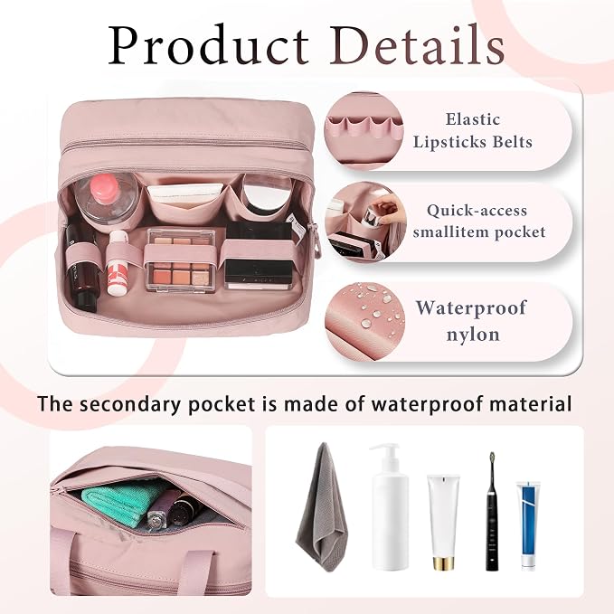 Geerlaqaly standing makeup bag, toiletry Bag 2-in-1 Women's Large Capacity Foldable Travel Makeup Storage Bag, Dry wet separation layer,Portable,black - Image 6