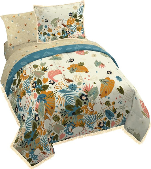Disney Lilo and Stitch Queen Comforter Set 7 Piece Floral Bedding, Multi | Bed in a Bag, Comforter Sheets Shams Pillowcases, Official Product, Soft Microfiber, Machine Washable, Girls Gift by JayFranco