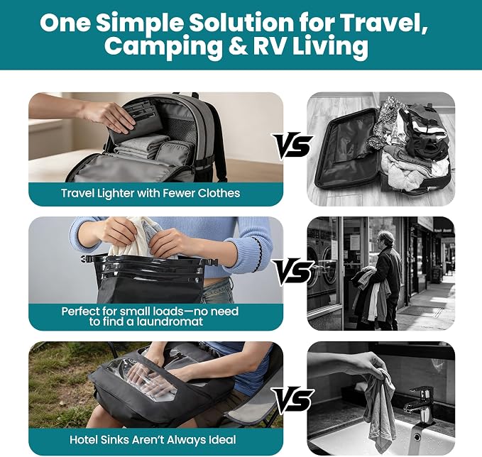 Portable Travel Washing Bag with 2-in-1 Air Valve Design | Travel Laundry Washing Bag Saves Water and Space for Camping, Cruise, Van Life, Lightweight Travel Laundry Solution - Image 3