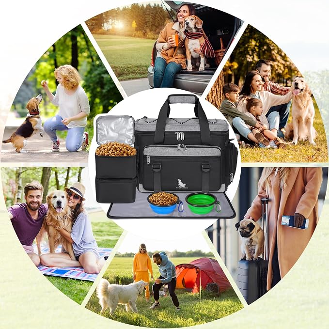 IGOLUMON Dog Travel Bag Large Pet Travel Bags Set for Supplies Weekend Travel Kit Tote Organizer Multi-Pockets Food Travel Bag with 2 Extra Large Food Containers, 2 Dog Bowls, 1 Feeding Mat - Image 8