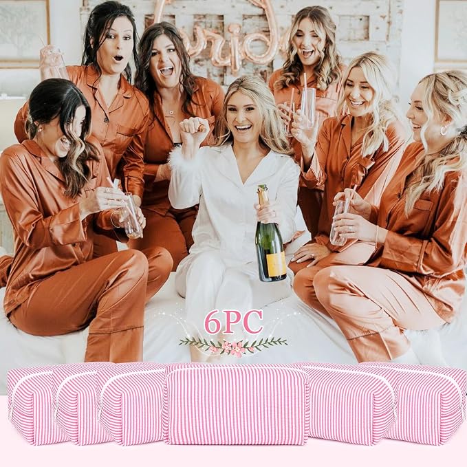 SOIDRAM 6PCS Bridesmaid Proposal Gifts Pink makeup bag bulk for Wedding Party Favors Bachelorette party decorations Toiletry Organizer Bag Cosmetic Case Gift - Image 4
