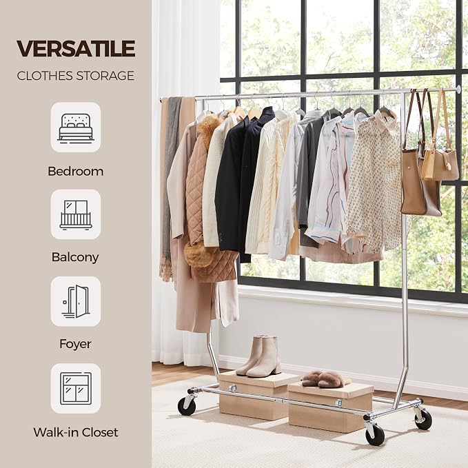 Yaheetech Rolling Clothes Rack, Clothing Racks for Hanging Clothes Portable Clothes Rack, Heavy Duty Clothes Rack with Extendable Hanging Rod,Chromed, Silver - Image 6