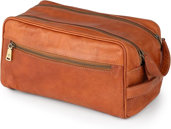 BERLINER BAGS Vintage Genuine Leather Toiletry Bag Tim M, Large Capacity Cosmetics Bag for Men and Women for Travel, Gift for Dad - Brown by BERLINERBAGS