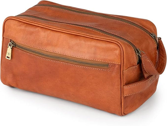 BERLINER BAGS Vintage Genuine Leather Toiletry Bag Tim M, Large Capacity Cosmetics Bag for Men and Women for Travel, Gift for Dad - Brown by BERLINERBAGS