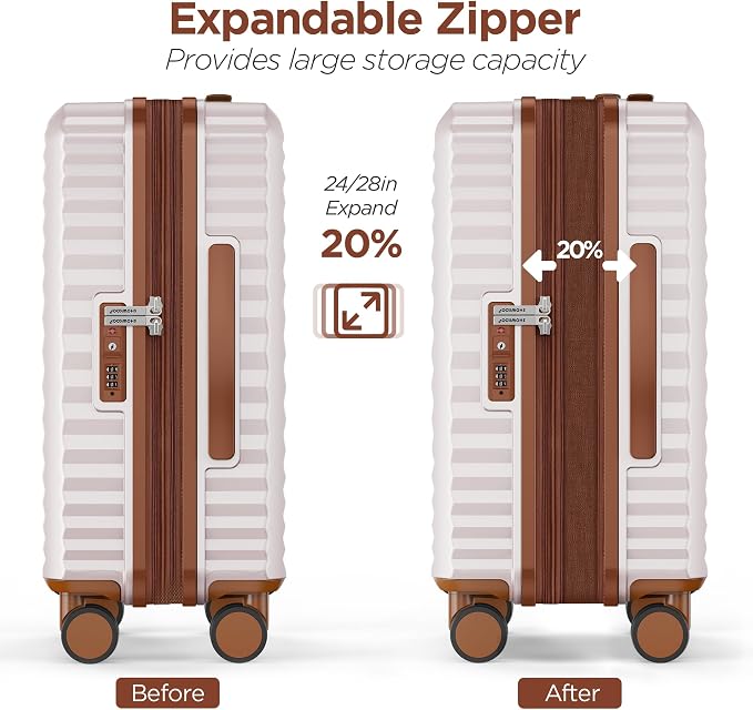 SHOWKOO Suitcase Hardside Expandable Luggage Set, Suitcase with Double Spinner Wheels TSA Lock 3 Piece Set Beige White (DB/TB/24in) - Image 7
