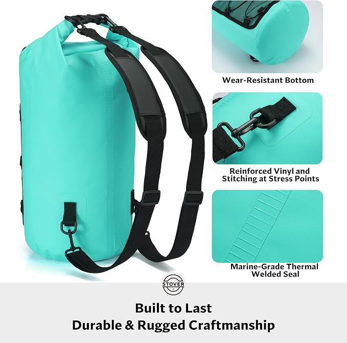 STOVER 5/10/25/30/40L Waterproof Dry Bag & Phone Case - Large Floating Dry Backpack for Kayaking, Travel, Hiking, Fishing, Camping, Motorcycles & Beach, Heavy-Duty Roll Top Men/Women (Teal) - Image 4