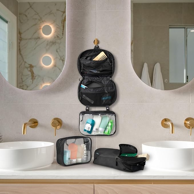 Toiletry Bag Kit 3 Piece Set: Hanging Travel Toiletry Bag + 311 TSA Cosmetic Liquid Bag + Accessory Organizer Pouch - Image 8
