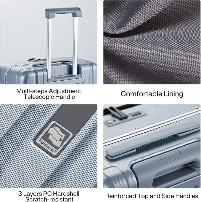 Hanke 20 Inch Carry On Luggage Hard Shell Suitcases with Wheels Luggage Suitcase Travel Luggage for Women Men Rolling Luggage Bags for Business Trip Weekender-Grey - Image 7