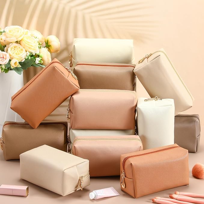 Kigeli Aesthetic Makeup Bags PU Leather Cosmetic Pouches Waterproof Plain Toiletry Bags Makeup Pouches Bulk for Women Party Gift Travel Storage Organizer(Retro Color,7.1 x 2.8 x 4.3 in) - Image 3
