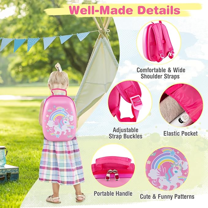HONEY JOY Kids Luggage, 12" Toddler Backpack & 16" Travel Suitcase with Wheels, Lightweight Toddler Girls Suitcase, Durable ABS Hardshell, 2Pcs Carry On Luggage Set for Boys Girls(Rainbow) - Image 6