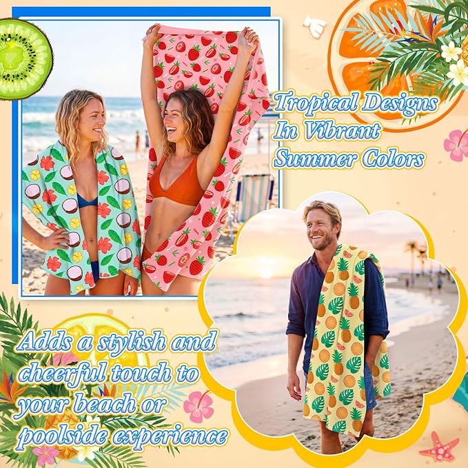 Peryiter 48 Pcs Microfiber Beach Towel with Bags Bulk, 24 Large Quick Dry Pool Towels and 24 Storage Bags, 28 x 55 Inch Fruit Blanket for Beach Swimming Summer Party Camping Travel Women - Image 4