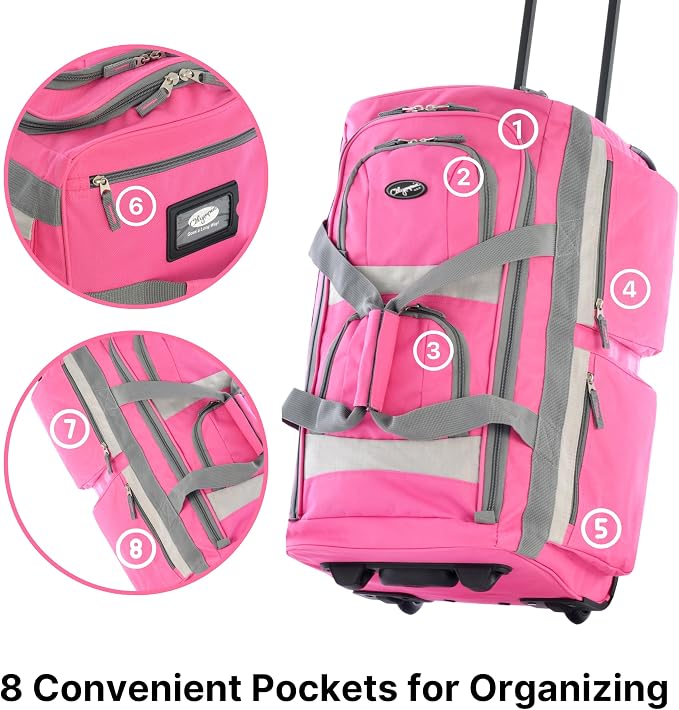Olympia U.S.A. 29 inch Jumbo Size 8 Pockets Wheeled Rolling Duffel Bag Water Resistant Luggage Lightweight Travel Suitcase with Retractable Handle - Image 2