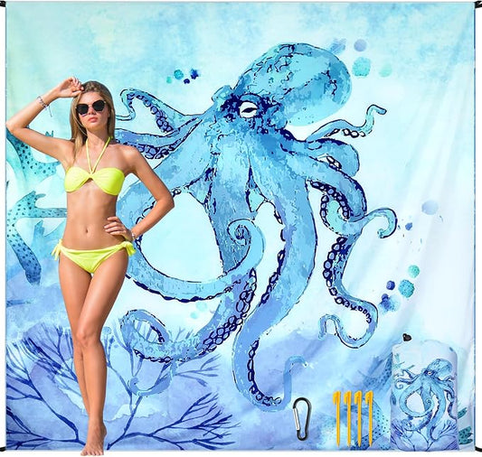 HIHOHO Beach Blanket Waterproof Sandproof Beach Mat for 1-8 Adults Quick Drying Durable Outdoor Picnic Mat for Beach Festival Travel Camping Hiking (BL-Octopus, 79"×83"(4 Person)) by HIHOHO