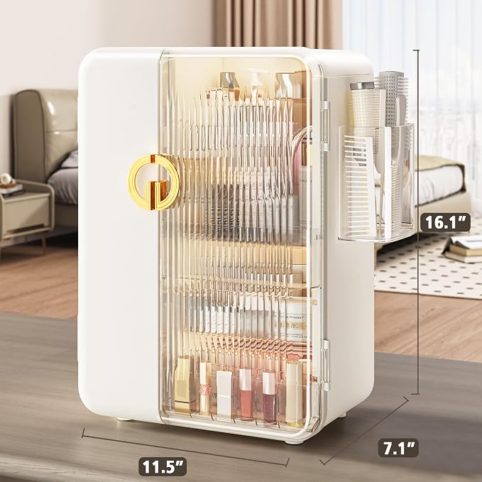 UAK Makeup Organizer with Drawers for Vanity, Cosmetic Display Case with Brush Holders, Storage for Skincare Countertop Bathroom (White) - Image 5