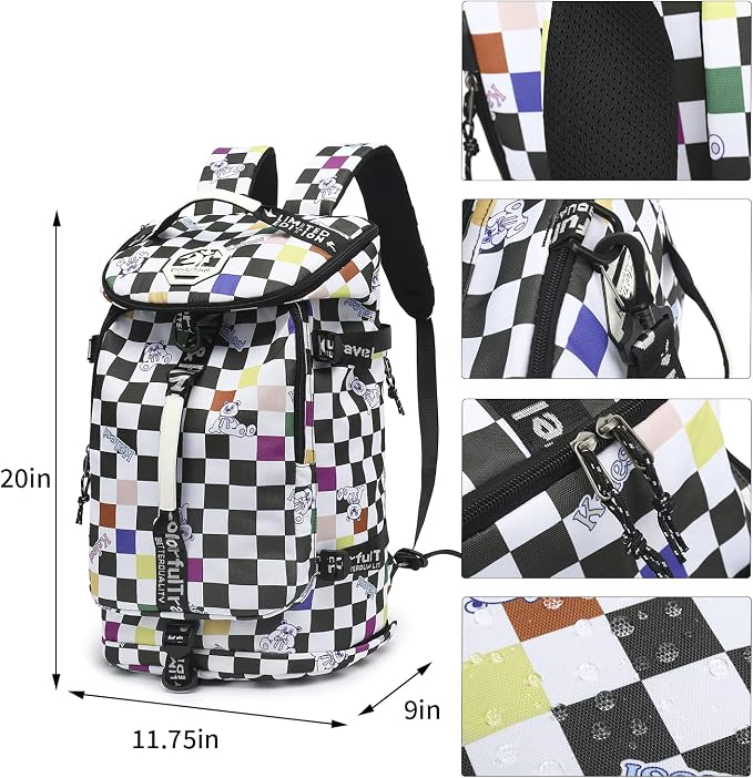 Kalesi Gym Duffle Bag Backpack 4-Way Waterproof with Shoes Compartment for travel Sport Hiking laptop (Checkerboard) - Image 2