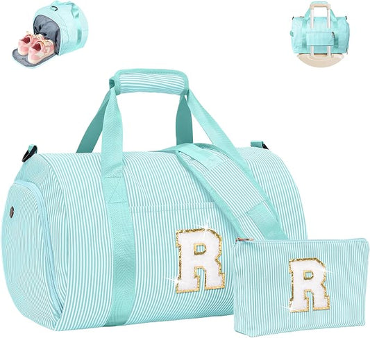 10 Year Old Girl Birthday Gifts, Girls Travel Duffle Bag, Kids Initial Overnight Bags with Shoe Compartment, Personalized Weekend Bag with Cosmetic Pouch, Holiday Gift for Kid (Letter R) by Vogewood