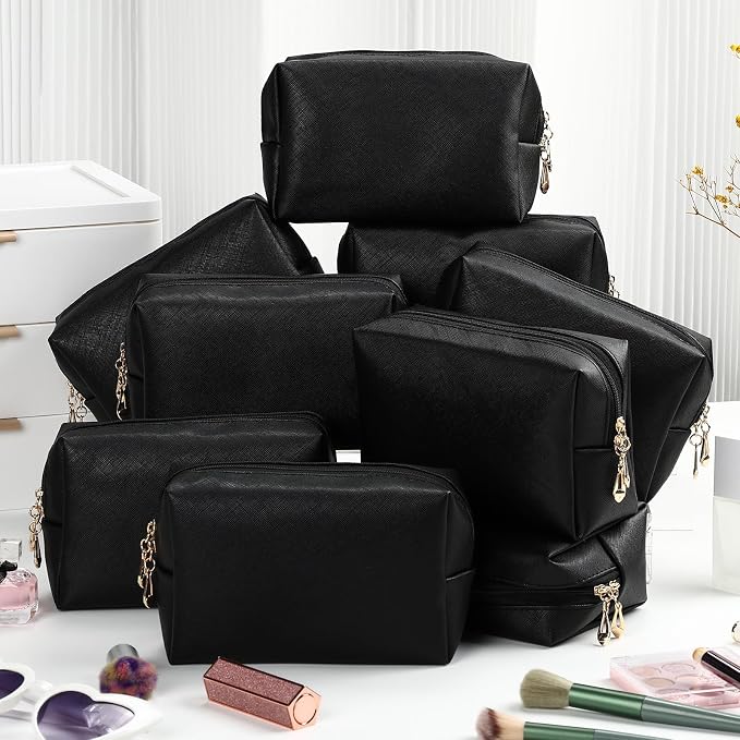 50 Pcs Makeup Bag Bulk PU Leather DIY Cosmetic Plain Preppy Makeup Pouch Portable Waterproof Toiletry Bags for Women Travel Pencil Case Cosmetic Organizer (Black) - Image 7