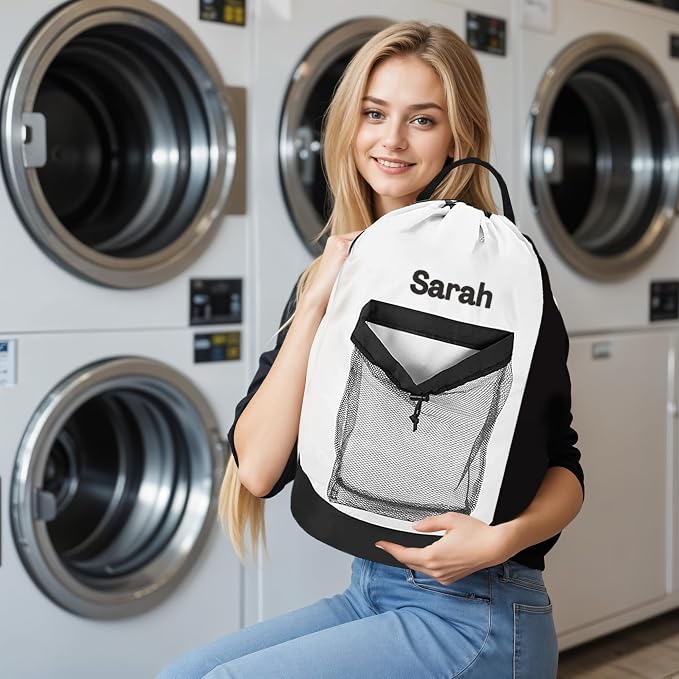 Personalized Laundry Bag Heavy Duty Custom Graduation University XL Bag Backpack with Hanging Shoulder Strap & Mesh Pocket - Back to School College Graduation Gift - Choose Your Font & Thread Color - Image 6