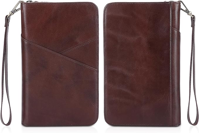 Polare Full Grain Leather Passport Holder With YKK Zipper RFID Blocking Travel Document Organizer Ticket Holder Cover Case Holds 2 Passports (Coffee) - Image 8