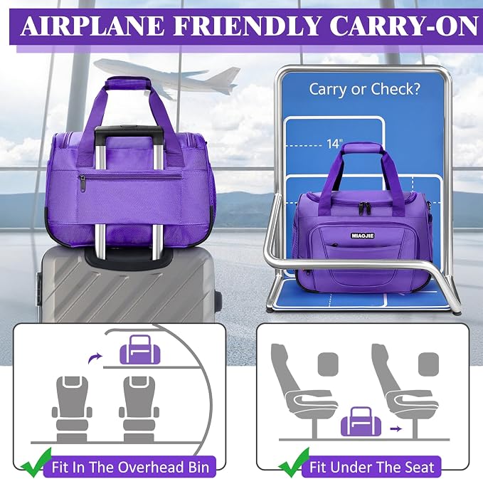 Underseat Carry On luggage Bag Airplanes Personal Item Bags, Gym Bag for Men Weekender Overnight Travel Tote Bag Shoulder Small Softside Carry on Luggage Travel Duffel Bags For Men Women -16 IN Purple - Image 5
