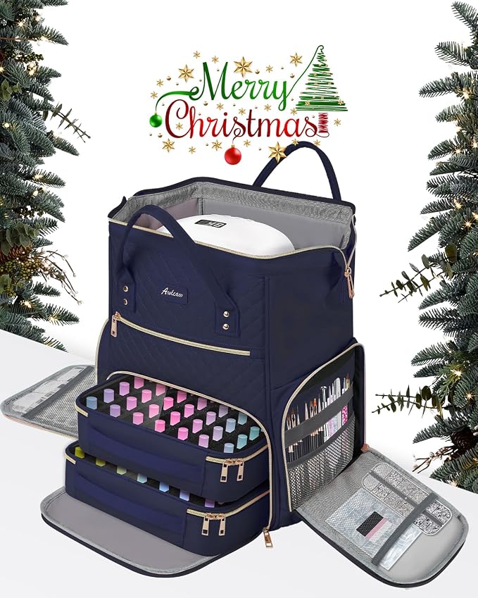 Large Nail Polish Organizer Bag Backpack Holds 70+ Bottles(15ml/0.5 fl.oz) UV Nail Lamp,Nail Organizers and Storage with 2 Removable Pouches Fits Nail Tool,Gift for Manicurist，Blue - Image 2
