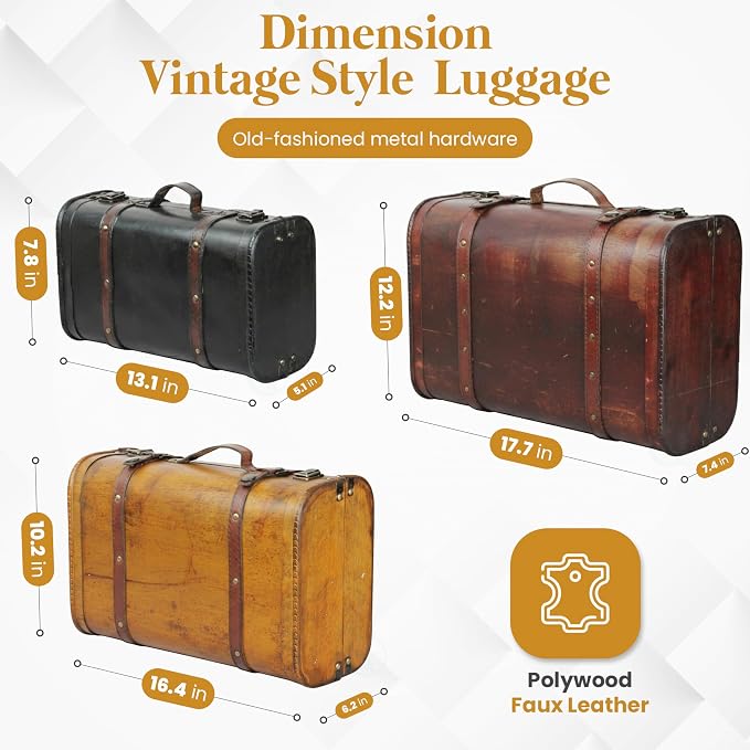 Vintiquewise(TM 3-Colored Vintage Style Luggage Suitcase/Trunk, Set of 3 - Image 3
