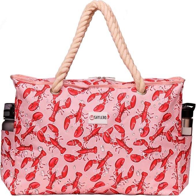 Beach Bag and Pool Bag Has Cooler Pocket, 7 Pockets Total, Zip Top. Family Size Waterproof Beach Tote by SHYLERO