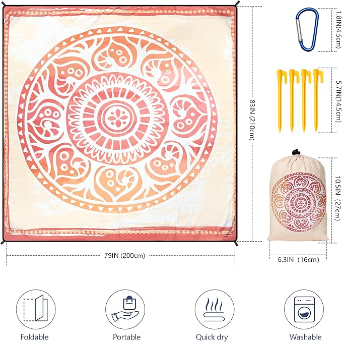 HIHOHO Beach Blanket Waterproof Sandproof Extra Large Beach Mat 79" X 83"/120"x108"for 1-8 Adults Quick Drying Durable Outdoor Picnic Mat for Beach Travel Camping Hiking - Image 2