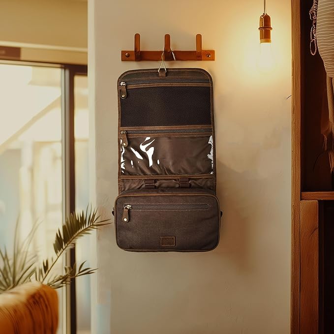 LEATHER VILLAGE Hanging Genuine Leather Toiletry Bag for Men & Women with Waterproof Lining – Handcrafted Vintage Travel Dopp Kit, Shaving Organizer & Shower Bathroom Essentials Case - Brown - Image 6