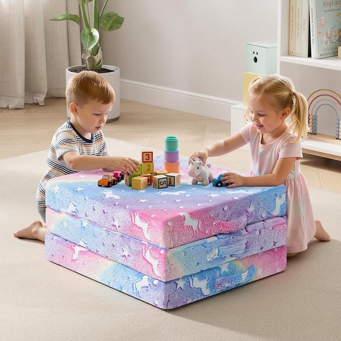 MeMoreCool Glow Star Kids Foldable Floor Mattress, 57x22 Inch Colorful | Glow star foldable mattress for kids room, classroom flexible seating, travel - Image 4