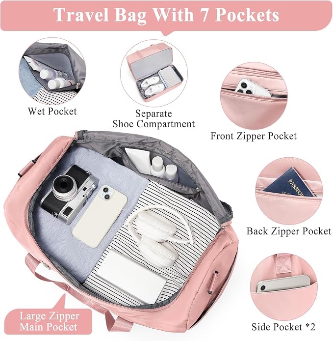 Extra Large Travel Duffel Bag, Carry-On Weekender Bags for Women Travel | Overnight Weekend Bag with Shoes Compartment for Travel Business Trips Sport Hospital, Toiletry Bag Included - Image 5