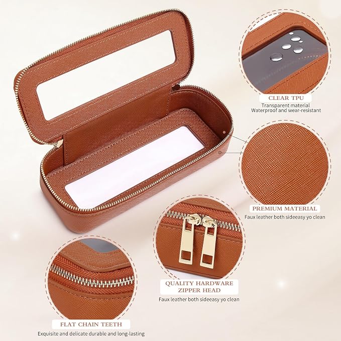 Pinkmik Clear Makeup Bag with Brush Bag 3pcs Waterproof Travel Case for Cosmetics and Toiletries Women's Makeup Organizer with Zipper (X/Brown, L+M+SLIM) - Image 6