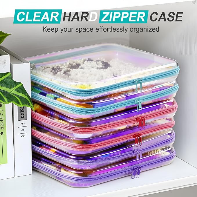 Sanwuta 6 Pcs Clear Hard Zipper Case Plastic Zipper Pouches Transparent Makeup Bag Pencil Case Pouches Toiletry Diaper Bag for Travel Toy Storage Organizer Bins(Holographic,13.78 x 11.81 x 2 Inch) - Image 5