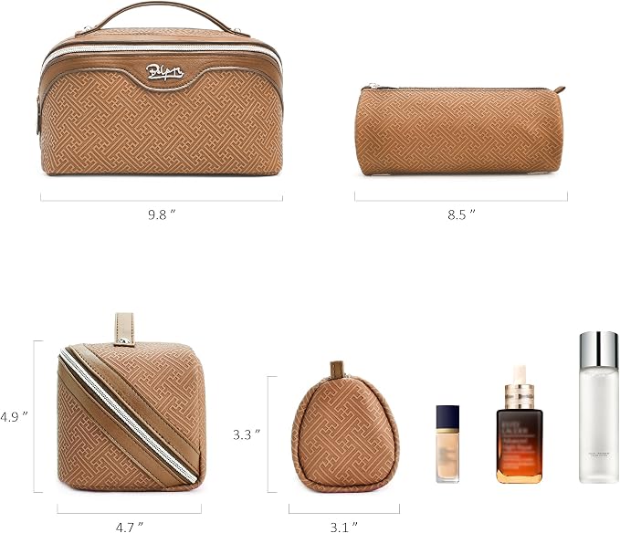 BOYATU Travel Makeup Bags for Women: Vintage Roman Column Texture | Each Journey, Quiet Luxury Serenity - 3 Pcs Set Large Capacity Cosmetic Bag Organizer Toiletry Purse(Brown) - Image 6