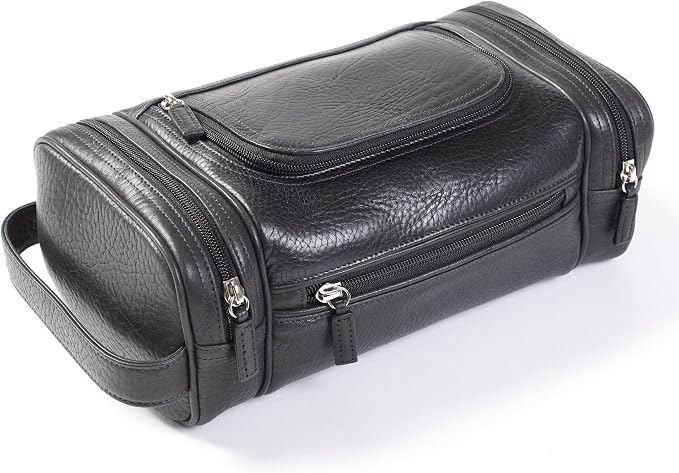Leatherology Premium Ebony Multi Pocket Toiletry Bag – Full-Grain Leather Travel Dopp Kit with Multiple Zippered Compartments | Spacious, Durable Organizer for Toiletries & Grooming Essentials - Image 4