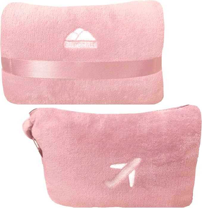 BlueHills Premium Soft Plush Mini Travel Blanket Pillow Car Dusty Rose Pink | Compact Airplane Blanket, Portable Pillowcase, Long Flights, 2 in 1 Plane Essentials, Luggage Strap & Carabiner, Lightweight - Image 9