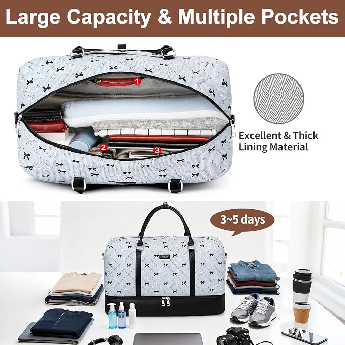 IBFUN Weekender Bags for Women, 21" Weekender Travel Bag, Travel Duffle Bag with Shoe Compartment Carry on Overnight Duffel Bag for Weekend Travel Business Trip, 3PCS - Image 3